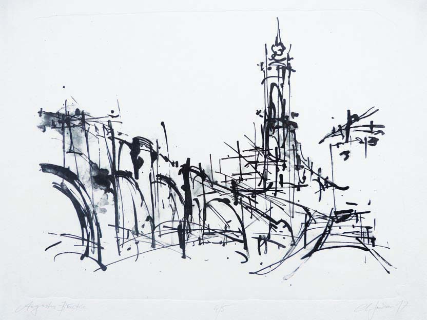 Augustus-Brücke.
Steindruck (Tusche)
32 x 43 cm. 2017
Auflage: 5