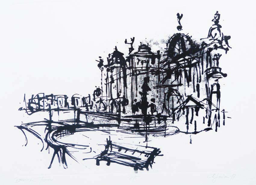 Brühlsche Terrasse.
Steindruck (Tusche).
32 x 43 cm. 2017
Auflage: 5