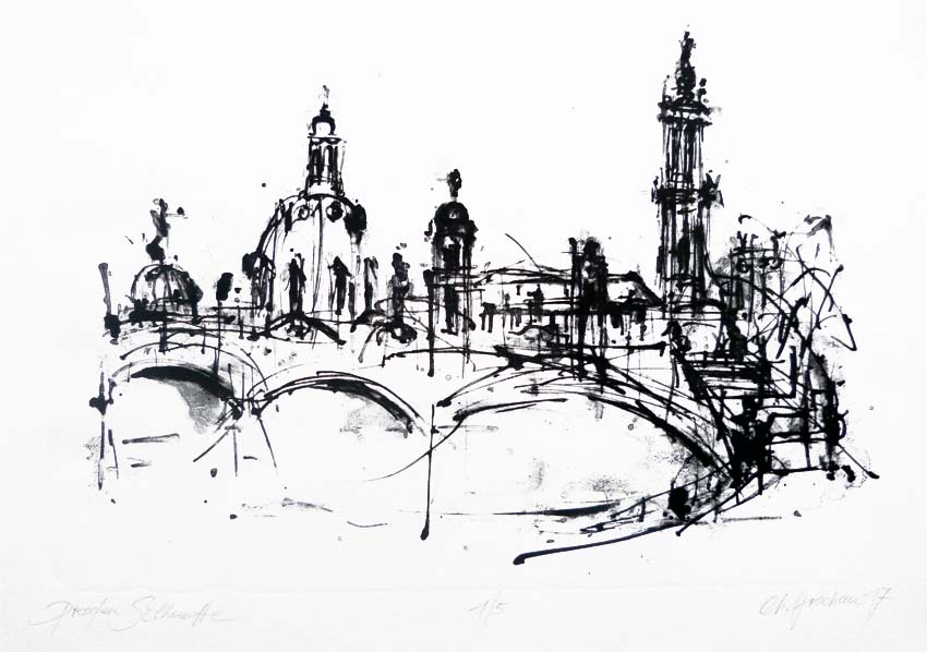 Dresden Sihouette.
Steindruck (Tusche).
32 x 43 cm. 2017
Auflage: 5