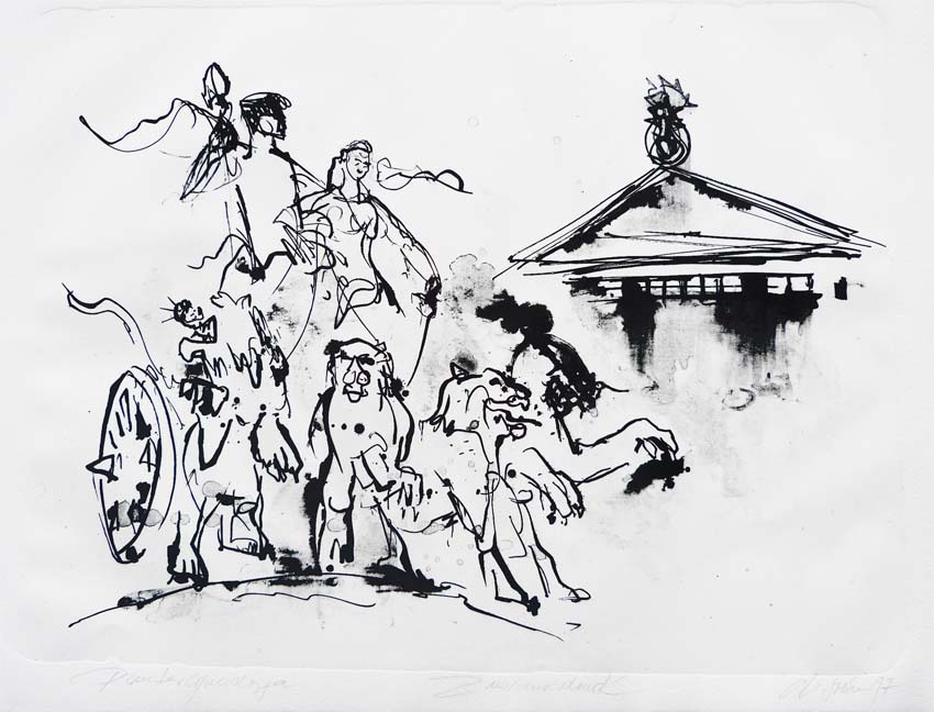 Panther Quadriga.
Steindruck (Tusche).
32 x 43 cm. 2017
Auflage: 5