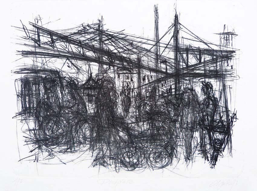 Postplatz.
Steindruck (Kreide). 
32 x 43 cm. 2017 
Auflage: 3