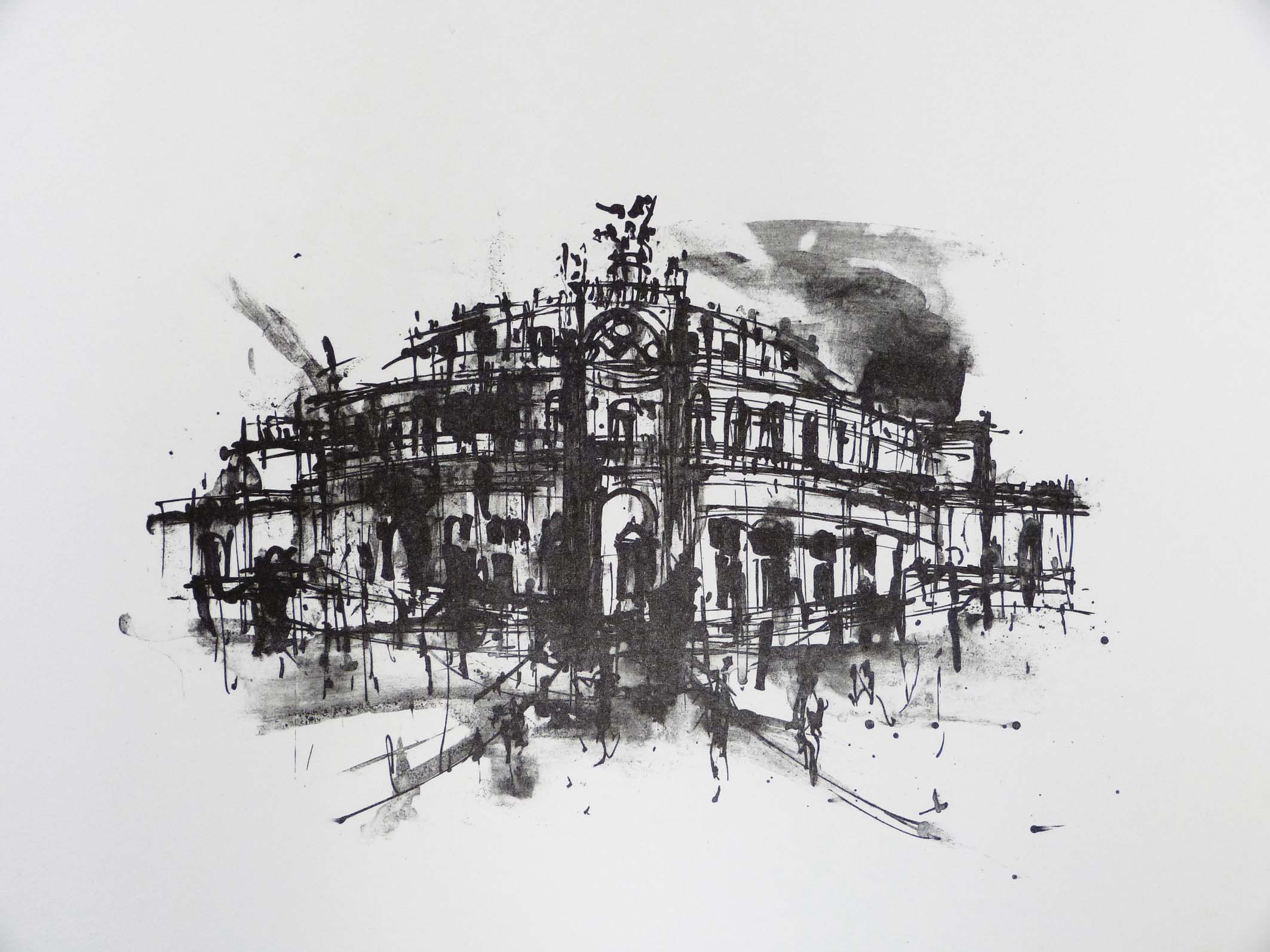 Semperoper/März 18.
Steindruck (Tusche).
32 x 43 cm. 2018