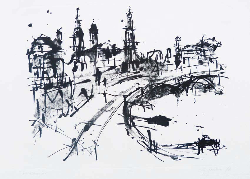 Terrassenufer. 
Steindruck (Tusche)
32 x 43 cm. 2017.
Auflage: 5